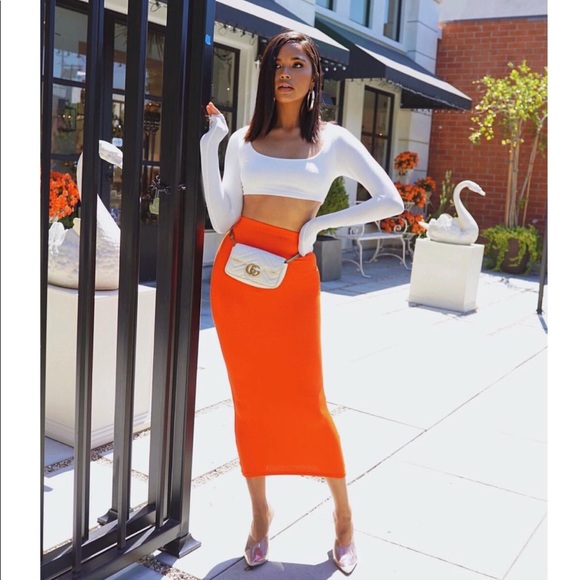 naked wardrobe Dresses & Skirts - naked wardrobe THE NW HOURGLASS MIDI SKIRT orange